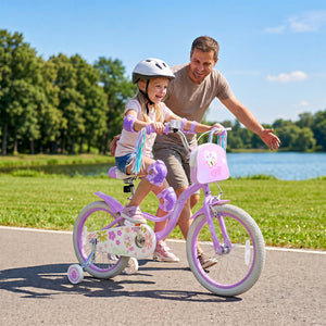 18 Inches Girls Bike with Front Bag and Streamers for 4-8 Years Purple