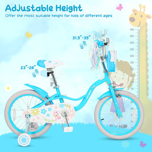18 Inches Girls Bike with Front Bag and Streamers for 4-8 Years Blue