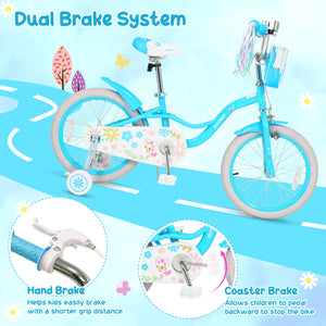 18 Inches Girls Bike with Front Bag and Streamers for 4-8 Years Blue