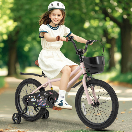 18 Inches Kids Bike with Basket and Adjustable Handlebar for 4-8 Years Old