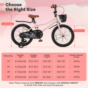 18 Inches Kids Bike with Basket and Adjustable Handlebar for 4-8 Years Old