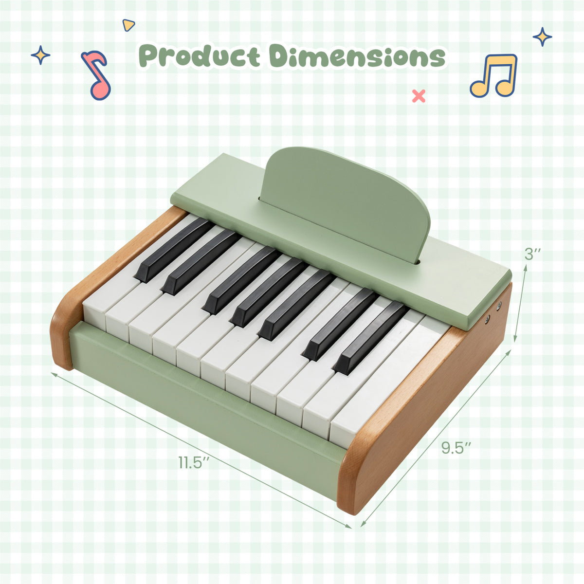 18 Keys Wooden Piano for Kids with Removable Music Stand-Green