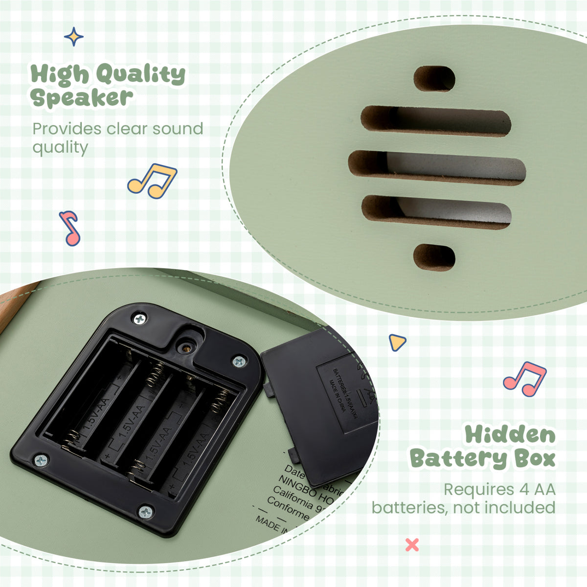 18 Keys Wooden Piano for Kids with Removable Music Stand-Green
