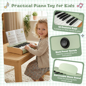 18 Keys Wooden Piano for Kids with Removable Music Stand-Green