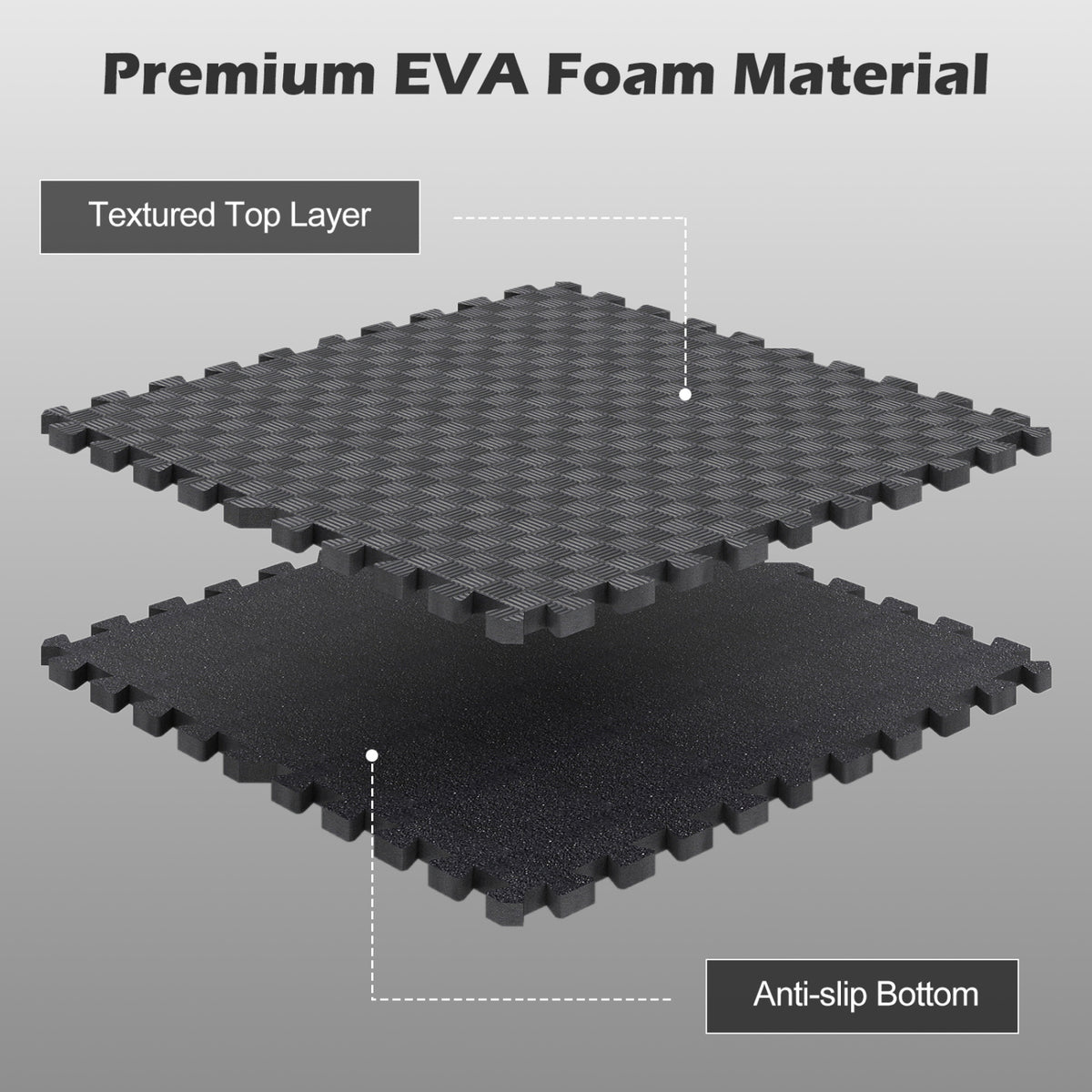 18 PCS Puzzle Exercise Mat EVA Foam Interlocking Floor Tiles-Black