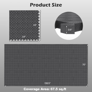 18 PCS Puzzle Exercise Mat EVA Foam Interlocking Floor Tiles-Black