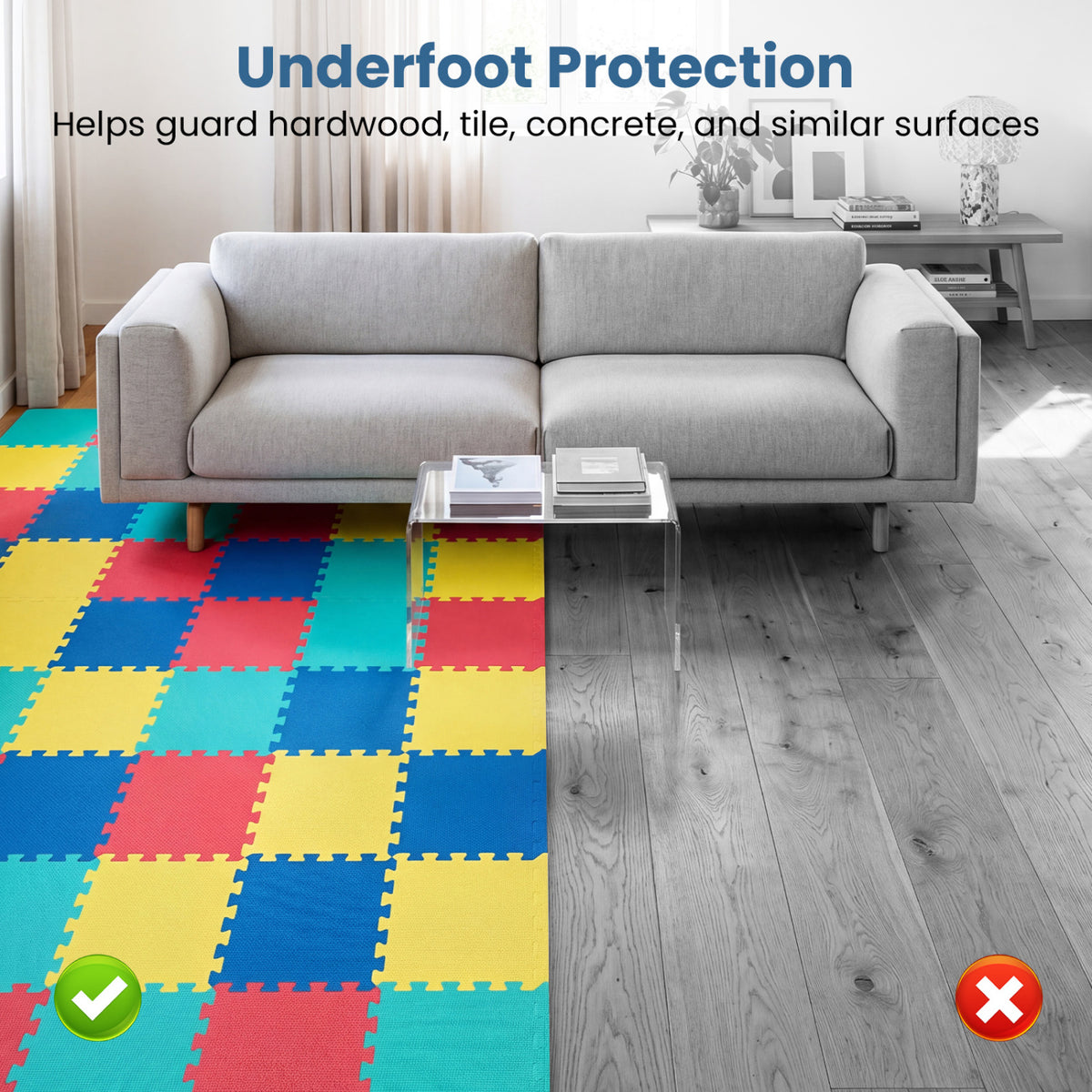 18 Pack Interlocking EVA Foam Floor Tiles with Boarders-Multicolor