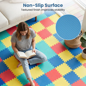 18 Pack Interlocking EVA Foam Floor Tiles with Boarders-Multicolor
