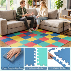 18 Pack Interlocking EVA Foam Floor Tiles with Boarders-Multicolor
