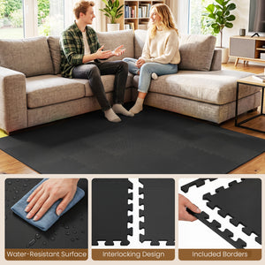 18 Pack Interlocking EVA Foam Floor Tiles with Boarders-Black