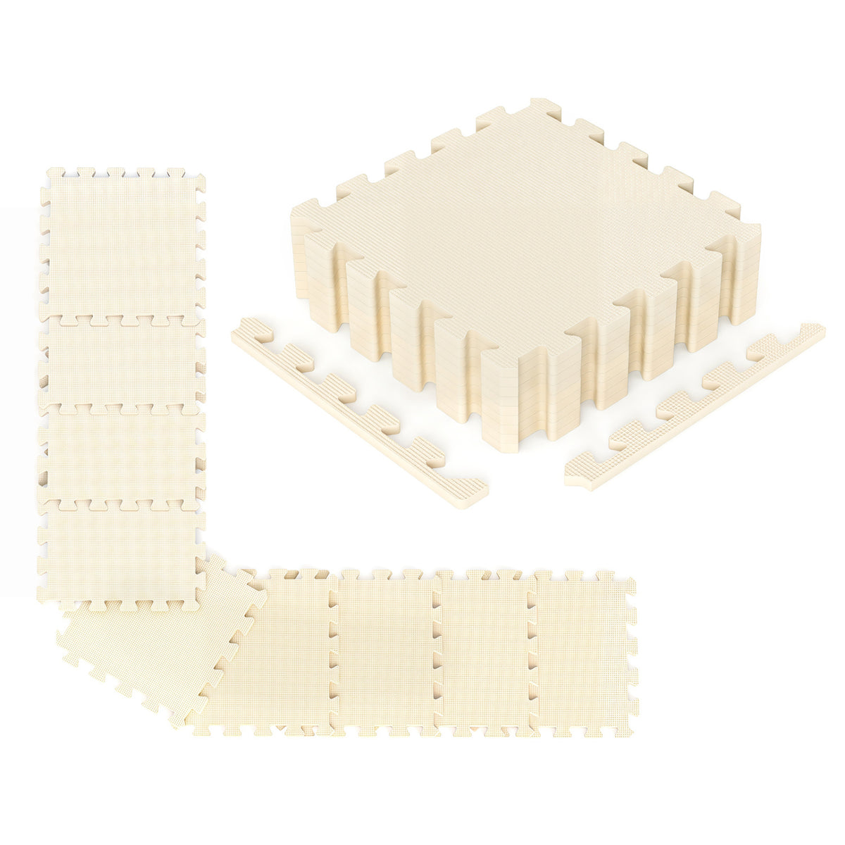 18 Pack Interlocking EVA Foam Floor Tiles with Boarders-Beige