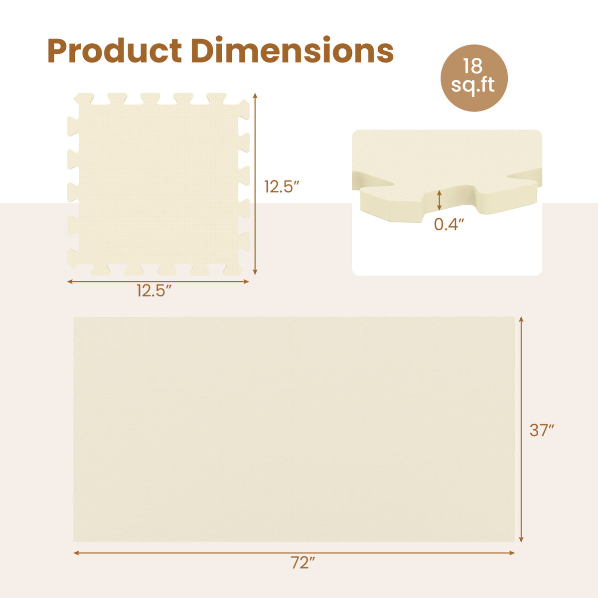 18 Pack Interlocking EVA Foam Floor Tiles with Boarders-Beige