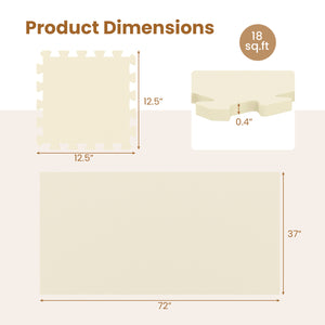 18 Pack Interlocking EVA Foam Floor Tiles with Boarders-Beige