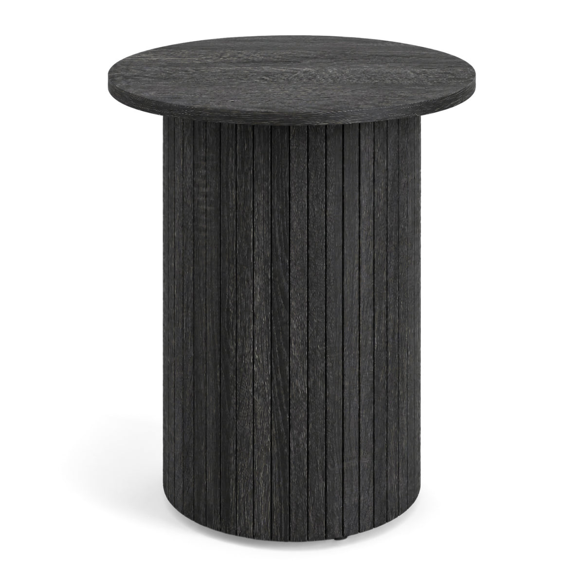 18" Round Fluted Side Table with Pedestal Drum Design and Non-Slip Foot Pads for Small Spaces-Black