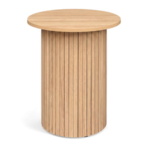 18" Round Fluted Side Table with Pedestal Drum Design and Non-Slip Foot Pads for Small Spaces-Natrual