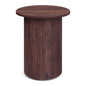 18" Round Fluted Side Table with Pedestal Drum Design and Non-Slip Foot Pads for Small Spaces-Walnut