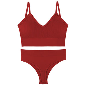Women Seamless Bra Top Fitness Swimwear Push Up Exercise Bikini For Women 2 Pieces Ribbed Seamless Yoga Bikini Sets Sports Bra And Underwear Set 2 Piece High Waist Summer Bikini