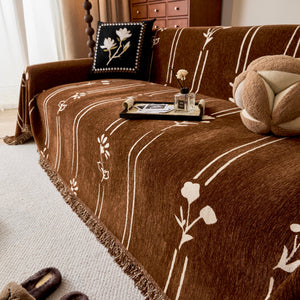 Chenille Jacquard Sofa Throw Cover with Tassel Soft Thick Couch Protector Blanket