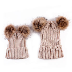Modern Trend Children's Winter Toddler Baby Kids hat Cap With Two Double Pompom Ears Funny Hat