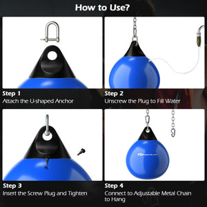 18 Inch 110 Pound Heavy Punching Water Aqua Bag with Adjustable Metal Chain-Blue