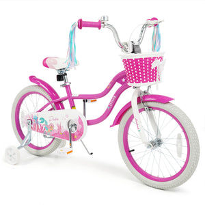 18-Inch Kids Bike Adjustable with Basket and Streamers Rose Red - Princess of the Sea Theme