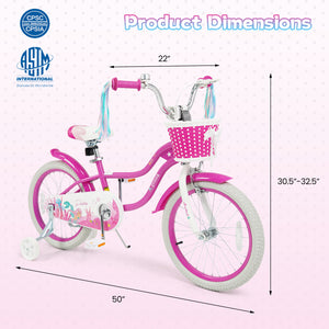 18-Inch Kids Bike Adjustable with Basket and Streamers Rose Red - Princess of the Sea Theme
