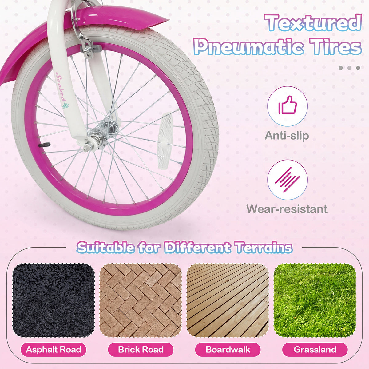 18-Inch Kids Bike Adjustable with Basket and Streamers Rose Red - Princess of the Sea Theme