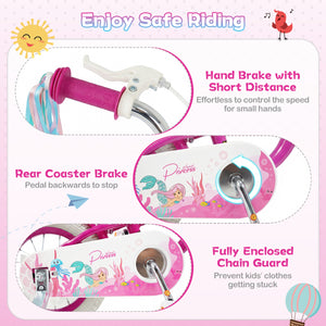 18-Inch Kids Bike Adjustable with Basket and Streamers Rose Red - Princess of the Sea Theme