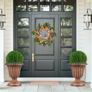 18 inch Tall Vintage Planters Set of 2 with Pedestal Base and Pre-marked Drain Hole-Bronze