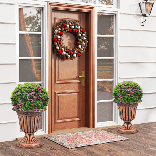 18 inch Tall Vintage Planters Set of 2 with Pedestal Base and Pre-marked Drain Hole-Bronze