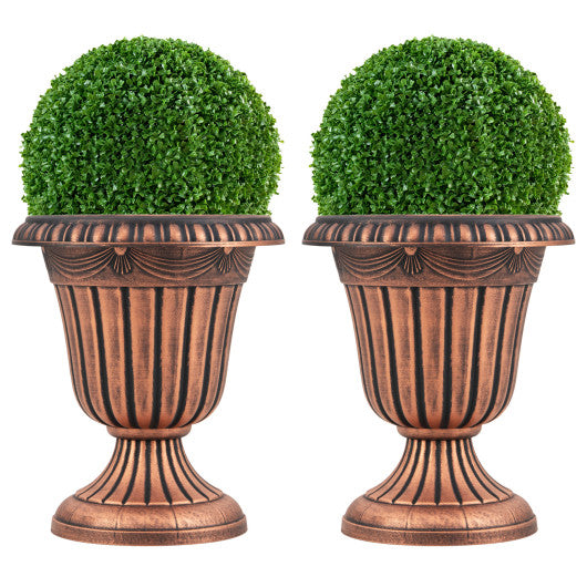 18 inch Tall Vintage Planters Set of 2 with Pedestal Base and Pre-marked Drain Hole-Bronze
