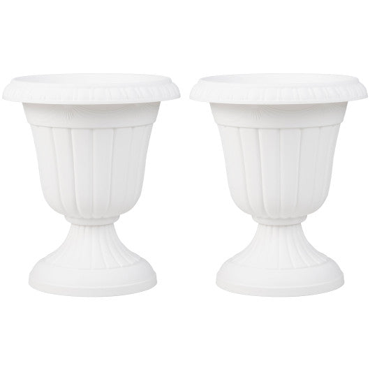 18 inch Tall Vintage Planters Set of 2 with Pedestal Base and Pre-marked Drain Hole-White