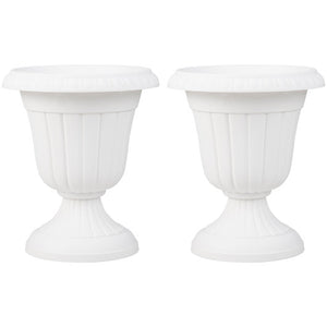18 inch Tall Vintage Planters Set of 2 with Pedestal Base and Pre-marked Drain Hole-White