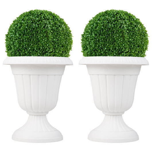 18 inch Tall Vintage Planters Set of 2 with Pedestal Base and Pre-marked Drain Hole-White