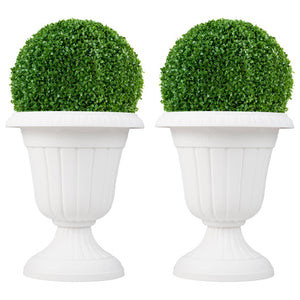 18 inch Tall Vintage Planters Set of 2 with Pedestal Base and Pre-marked Drain Hole-White