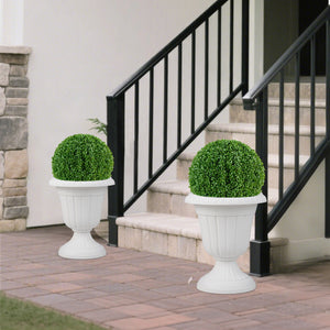 18 inch Tall Vintage Planters Set of 2 with Pedestal Base and Pre-marked Drain Hole-White