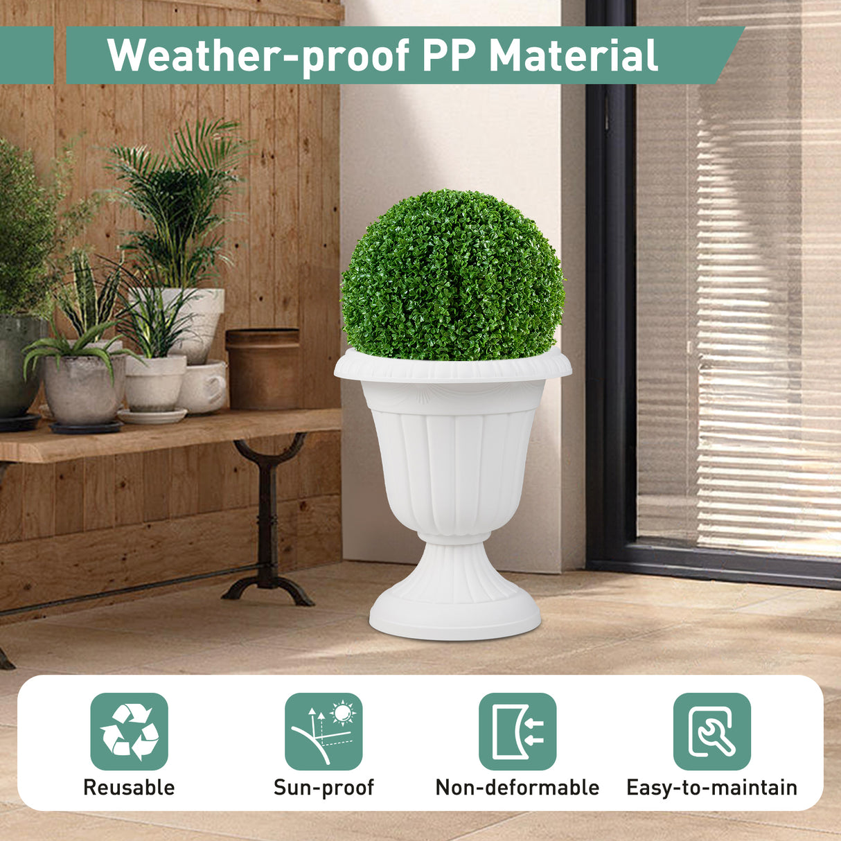 18 inch Tall Vintage Planters Set of 2 with Pedestal Base and Pre-marked Drain Hole-White