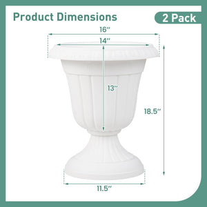 18 inch Tall Vintage Planters Set of 2 with Pedestal Base and Pre-marked Drain Hole-White