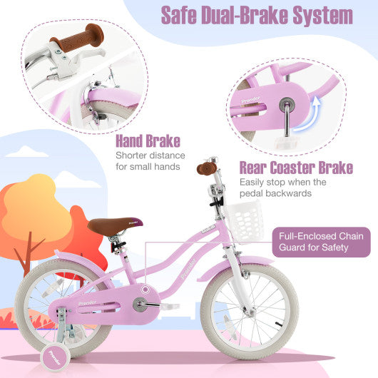 Children Bicycle with Front Handbrake and Rear Coaster Brake-Purple