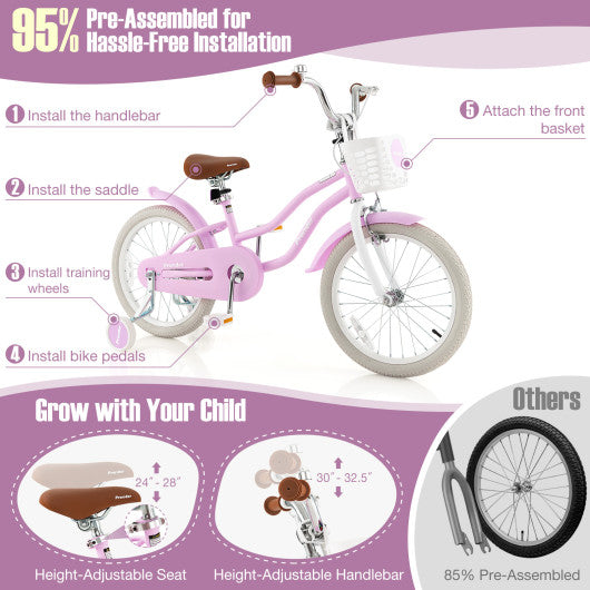 Children Bicycle with Front Handbrake and Rear Coaster Brake-Purple