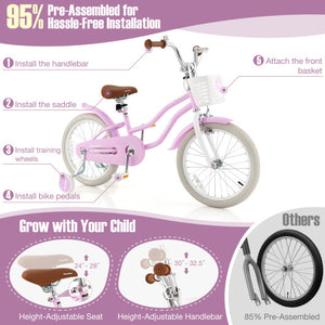 Children Bicycle with Front Handbrake and Rear Coaster Brake-Purple