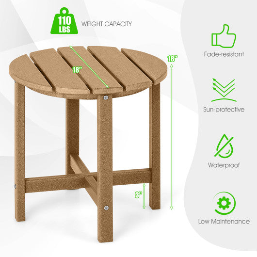 Set of 2 18 Inch Round Weather-Resistant Adirondack Side Tables-Brown