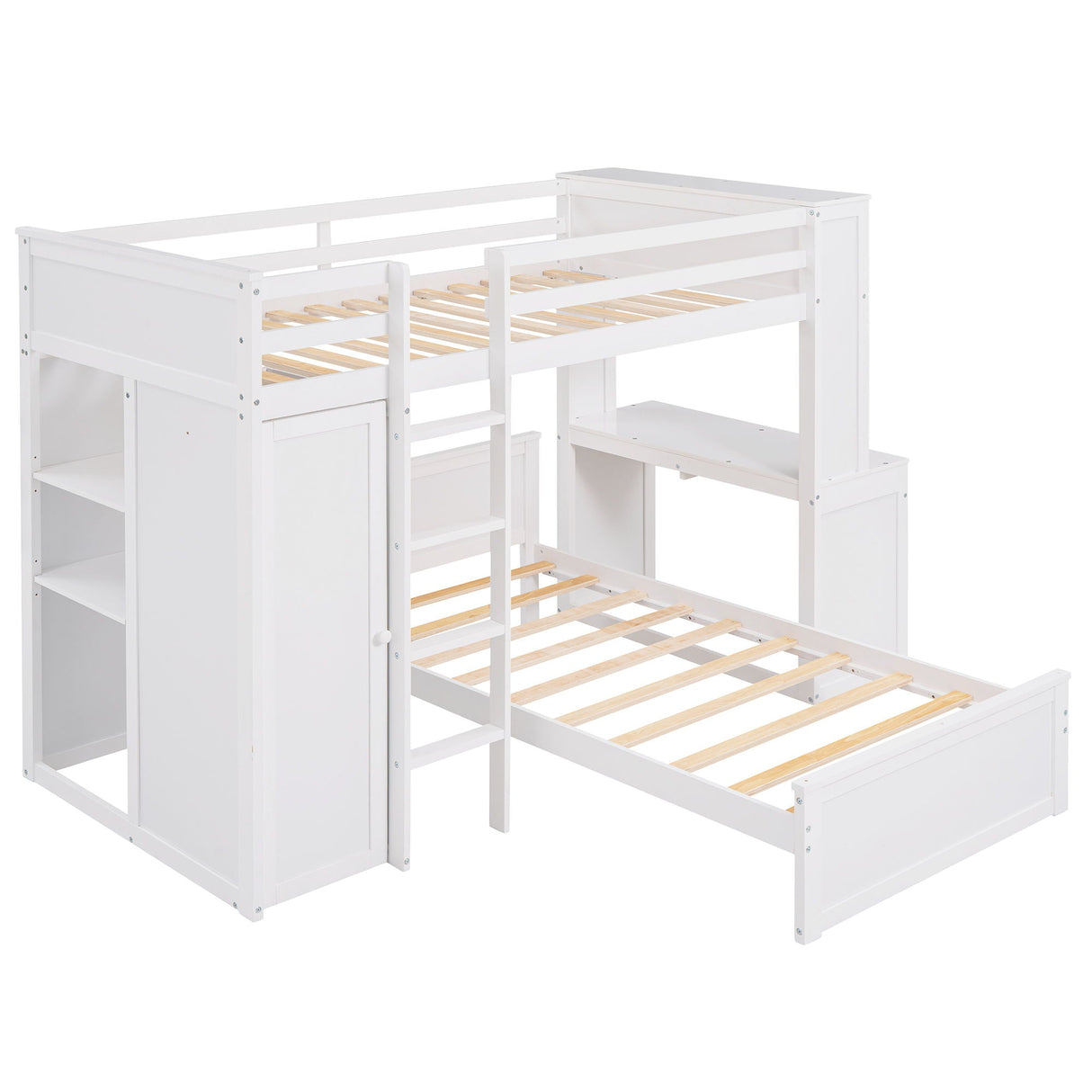 Loft Bed With A Stand Alone Bed, Shelves, Desk, And Wardrobe by Couch.com