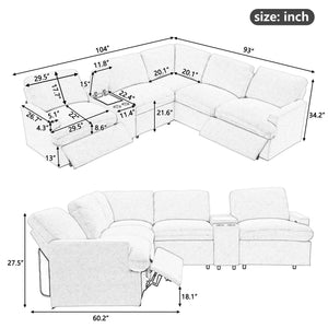 Power Recliner Corner Sofa Home Theater Reclining Sofa Sectional Couches With Storage Box, Cup Holders, USB Ports And Power Socket For Living Room by Couch.com