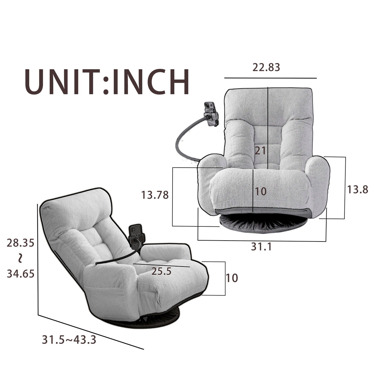Adjustable Head And Waist Game Chair, Lounge Chair 360 Degree Rotatable - Gray by Couch.com