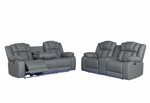 Raize - 10 Power Console Reclining Loveseat With LED - Gray by Couch.com