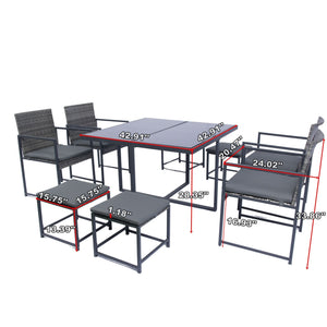 9 Pieces Patio Dining Sets Outdoor Space Saving Rattan Chairs With Glass Table Top Wicker And Cushion - Dark Gray by Couch.com