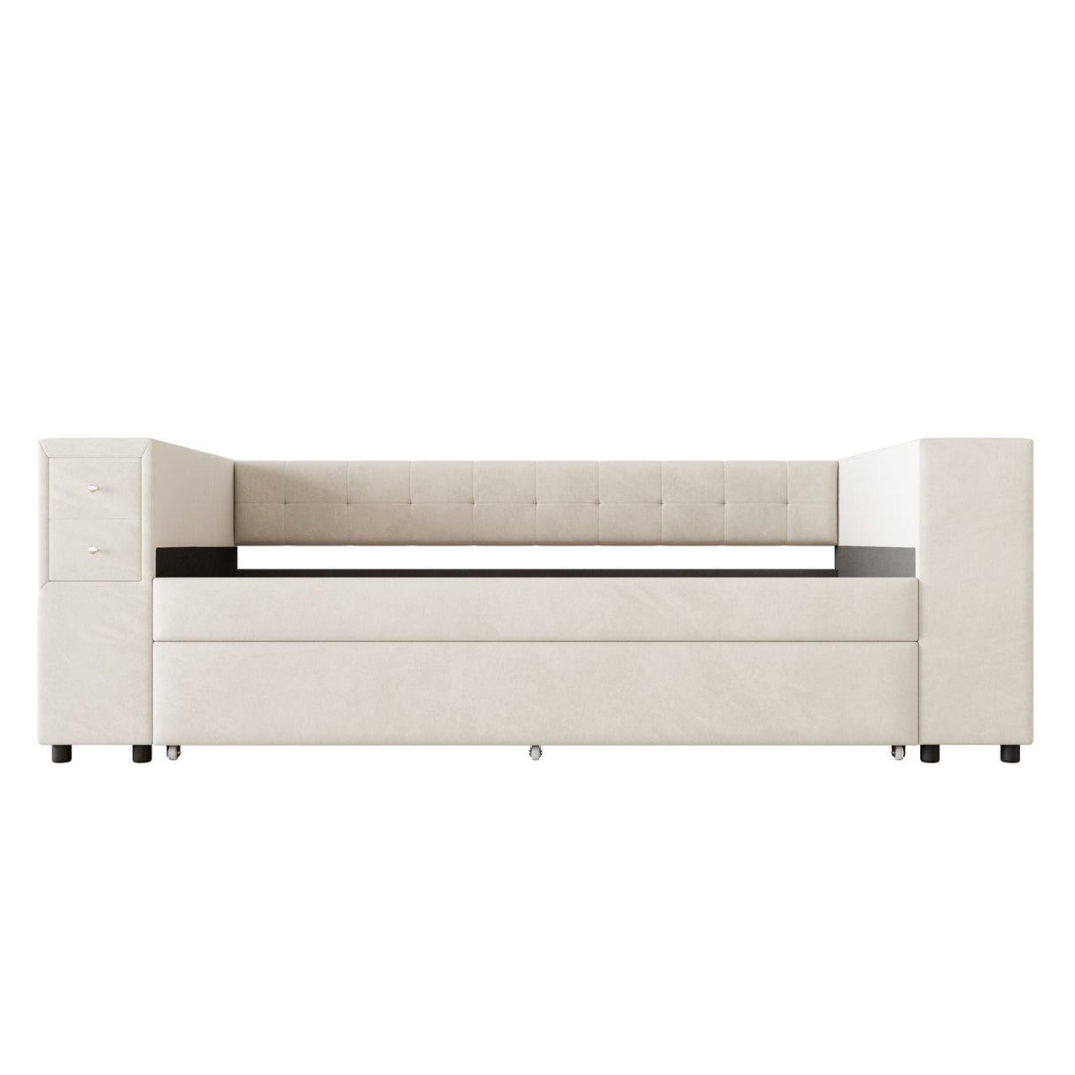 Upholstered Bed With Storage And Twin Trundle, USB Charging Ports by Couch.com