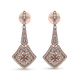 18K Rose Gold 1 1/3 Cttw Diamond Studded Fleur De Lis Trellis Style Drop and Dangle Earring (F-G Color, VS1-VS2 Clarity)