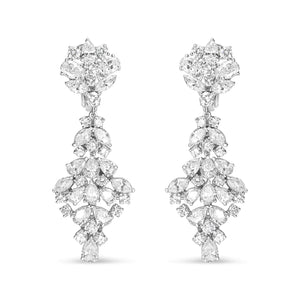 18K White Gold 9 1/2 Cttw Diamond Cluster Drop Dangle Clip-On Earrings (F-G Color, VS1-VS2 Clarity)